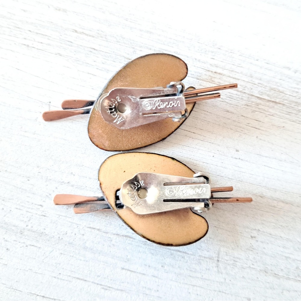 Vintage Renoir Matisse Copper Clip-on Earrings Artist Palette Design - Picture 7 of 9